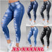 ripped holes show thin stretch jeans