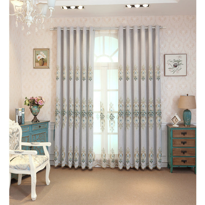 Embroidered Polyester Room-Darkening Curtain Fabric Grey Yarn