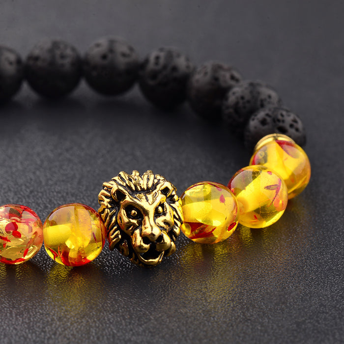Black Lava Volcanic Stone Petal Beads Bracelet