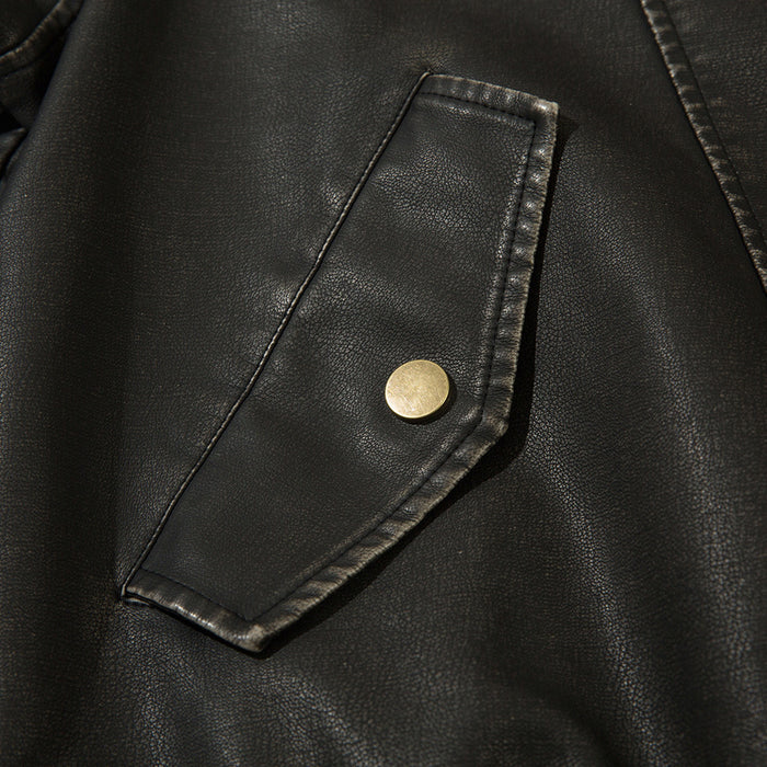 Distressed Lapel Pu Biker Jacket Men