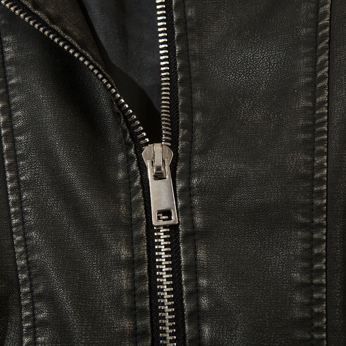 Distressed Lapel Pu Biker Jacket Men