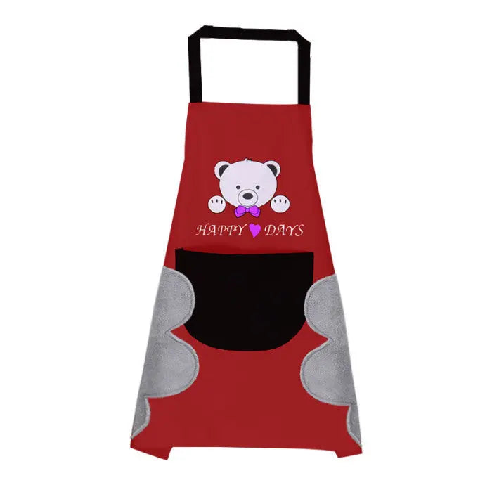 Waterproof Sleeveless Kitchen Apron with Coral Fleece, 71 × 72 cm Little Bear Red