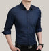 Male Shirt Long-Sleeves Tops Navy Blue