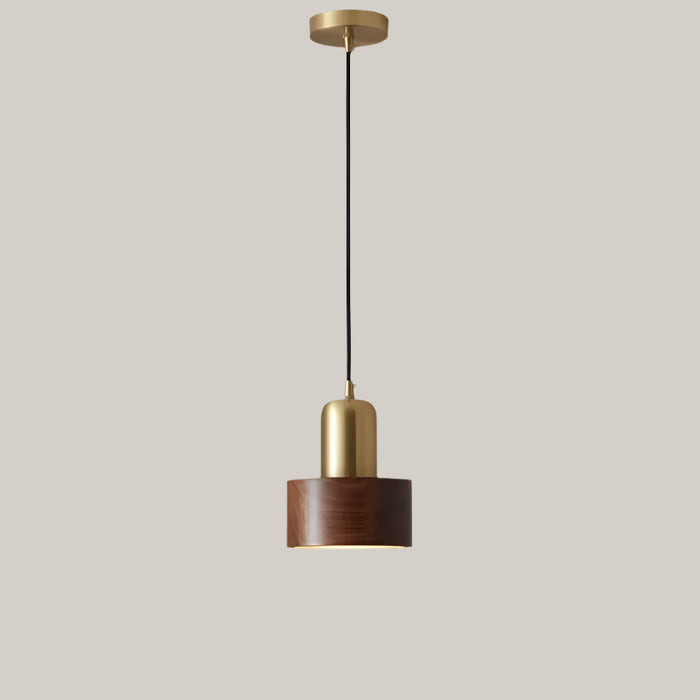 Retro Copper and Walnut Wood Pendant Light