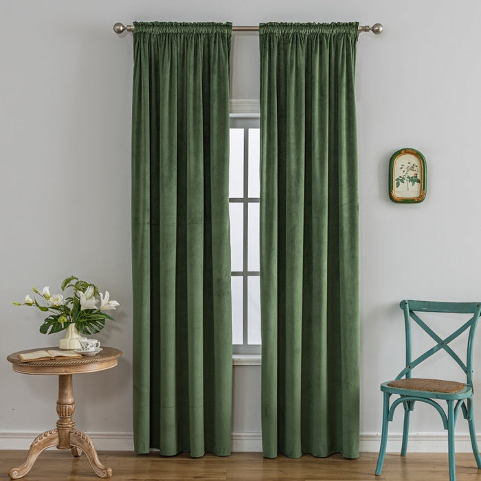 Flannel Room-Darkening Curtains, Set of 2 Dark Green