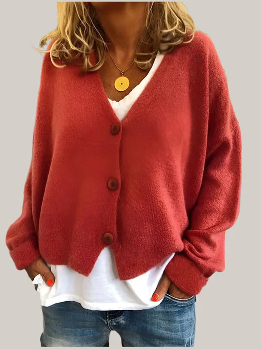Women Cardigans Sweater Orange red