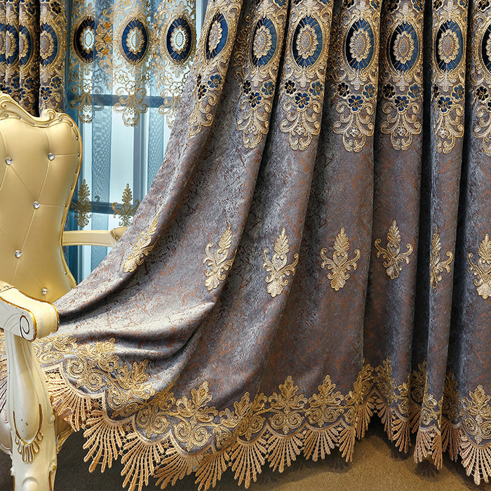 European Embroidered Chenille Room-Darkening Curtain Fabric Dark Cloth