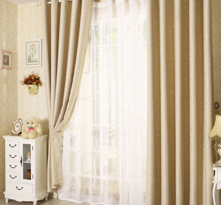 Star print perforated finished curtain Cream color