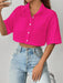 Shoulder Pocket Patched Crop Shirt Hot Pink