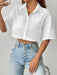 Shoulder Pocket Patched Crop Shirt White