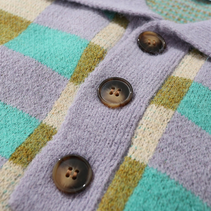 Checkered Polo Collar Sweater For Men