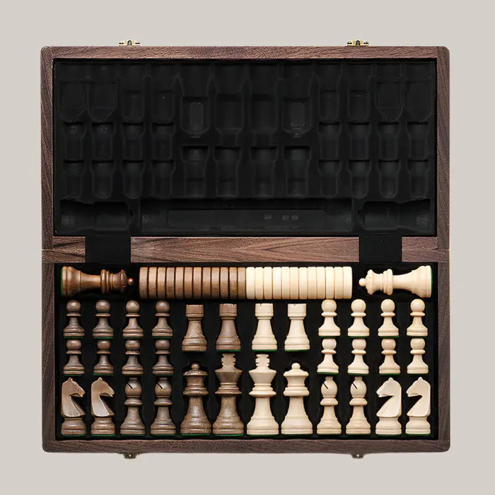 Foldable Solid Wood Chess and Checkers Set Photo Color