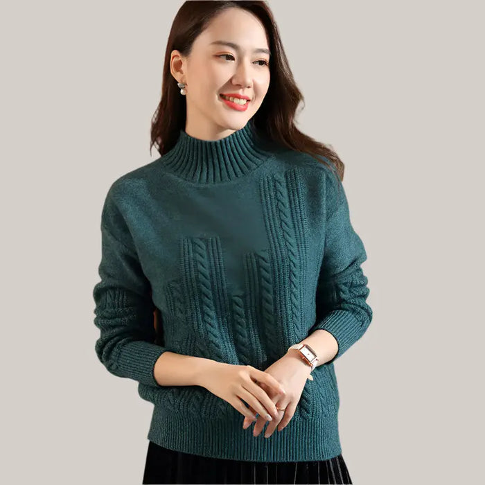 Turtleneck wool sweater women Clear grey green