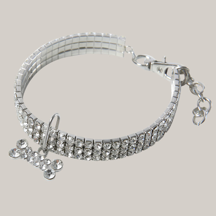Rhinestone Dog Collar White
