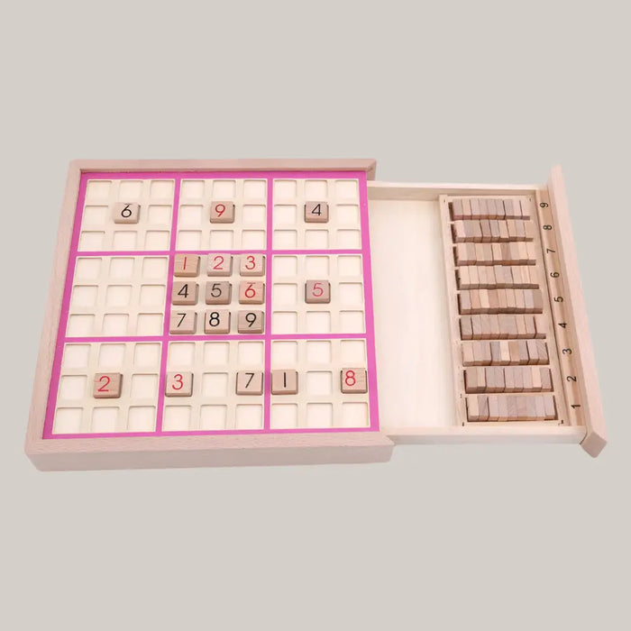 Wooden Sudoku Board Game – 23 cm, 3 Colors Pink