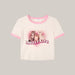 Lovely Cartoon Print Crop T-shirts Female Beige apricot
