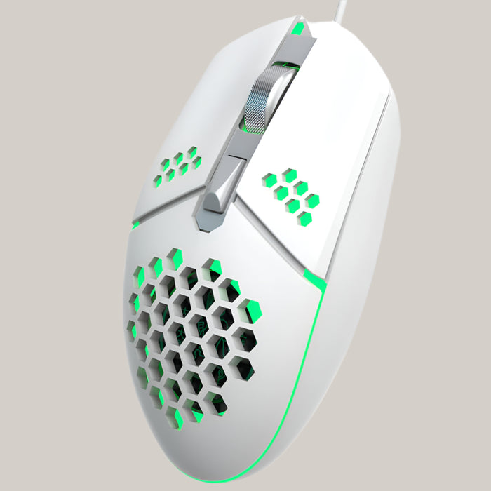 Six-Button Wired Gaming Mouse with Cooling Fan White