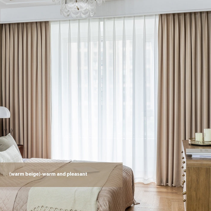 Modern Flannel Room-Darkening Curtain Panel Warm Beige
