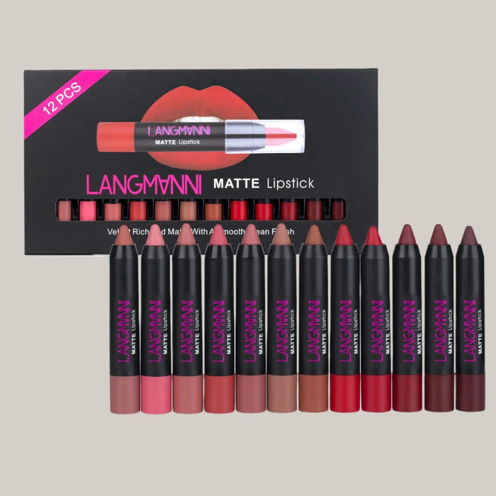 12-Piece Velvet Matte Lipstick Set – 3.5 g Each