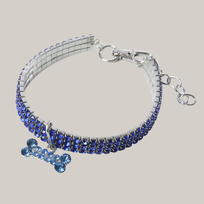 Rhinestone Dog Collar Blue