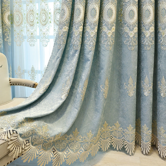 European Embroidered Chenille Room-Darkening Curtain Fabric Light Color Cloth