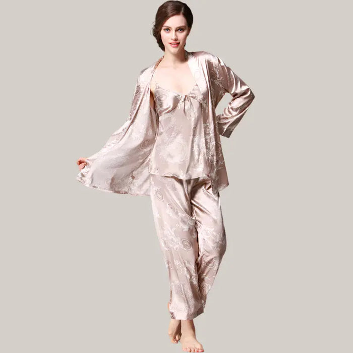 Three-piece silk pajamas for women Camels