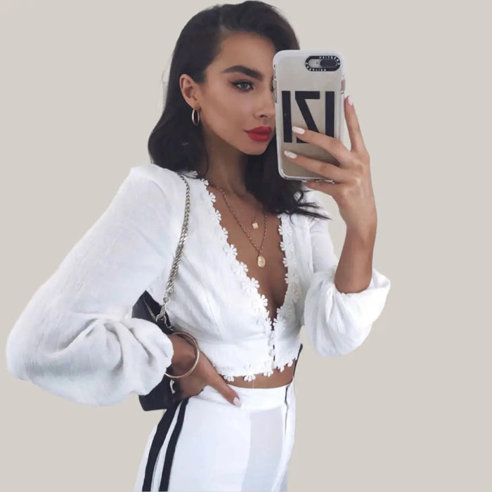 Sexy V Neck Cropped Women Tops