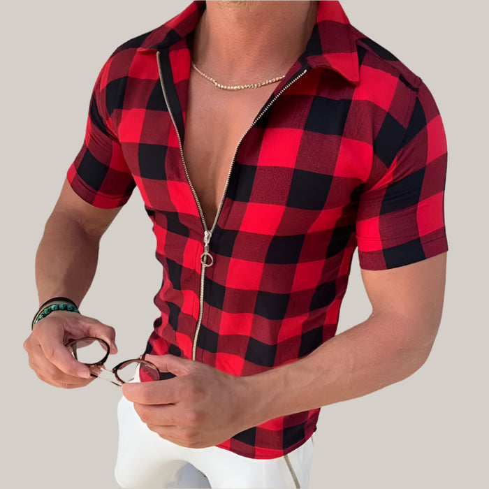 Zipper Short Sleeve Shirts Men Clothing