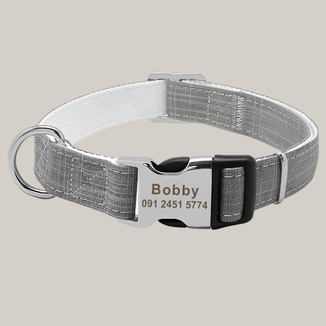 Personalized Dog Collar with ID Tag Grey
