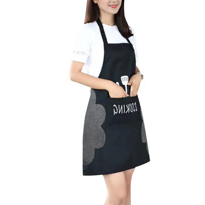 Waterproof Sleeveless Kitchen Apron with Coral Fleece, 71 × 72 cm Black