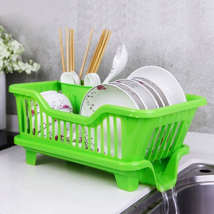 Plastic Kitchen Dish Draining Rack, 44.5 × 24 × 18 cm Green M