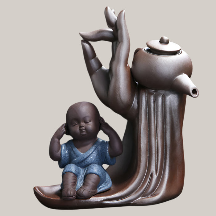 Buddhist Monk Ceramic Tea Strainer Set Not listening, monk 15x7.7x17.2cm