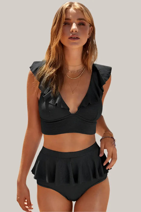 Ruffled swimwear Black