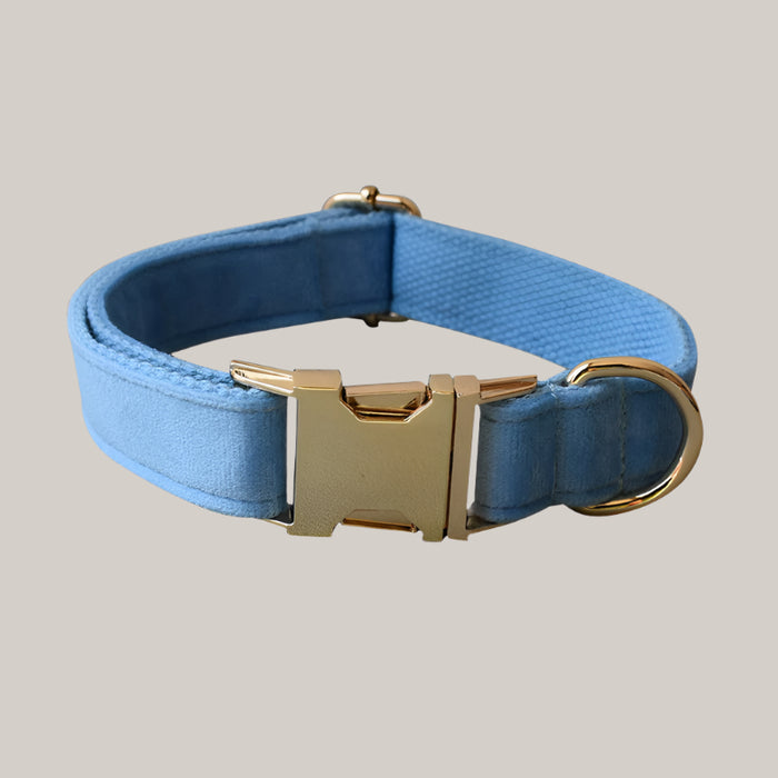 Blue Velvet Dog Collar and Leash Set Collar