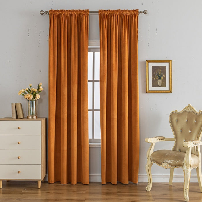 Velvet Luxury Natural Drape Comfortable High Shading Curtain Orange