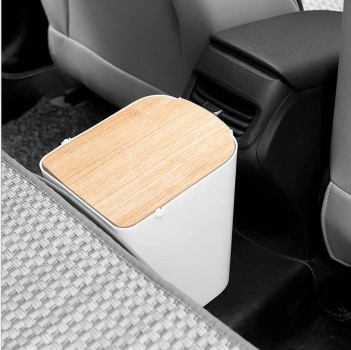 6L PP Swing-Top Trash Bin with Wooden Lid