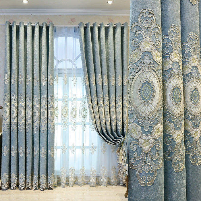 European Embroidered Chenille Room-Darkening Curtain Fabric