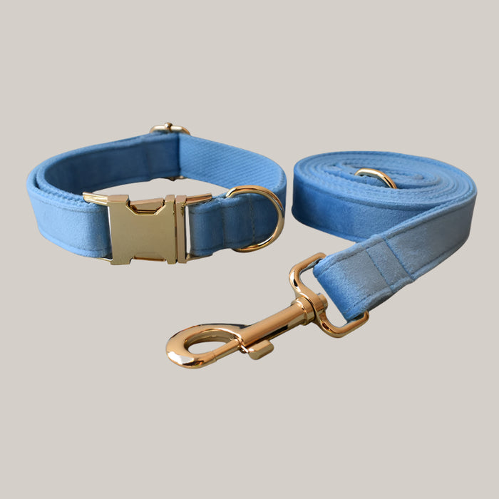 Blue Velvet Dog Collar and Leash Set Set A