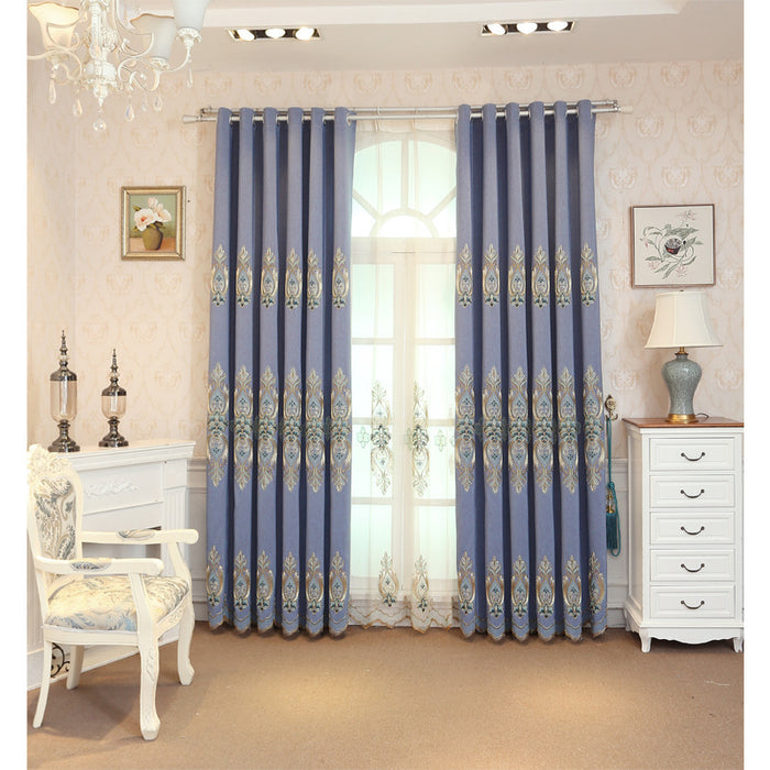 Slub cotton embroidery curtain fabric Blue