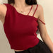 Sexy slanted shoulders crop tops Red One size