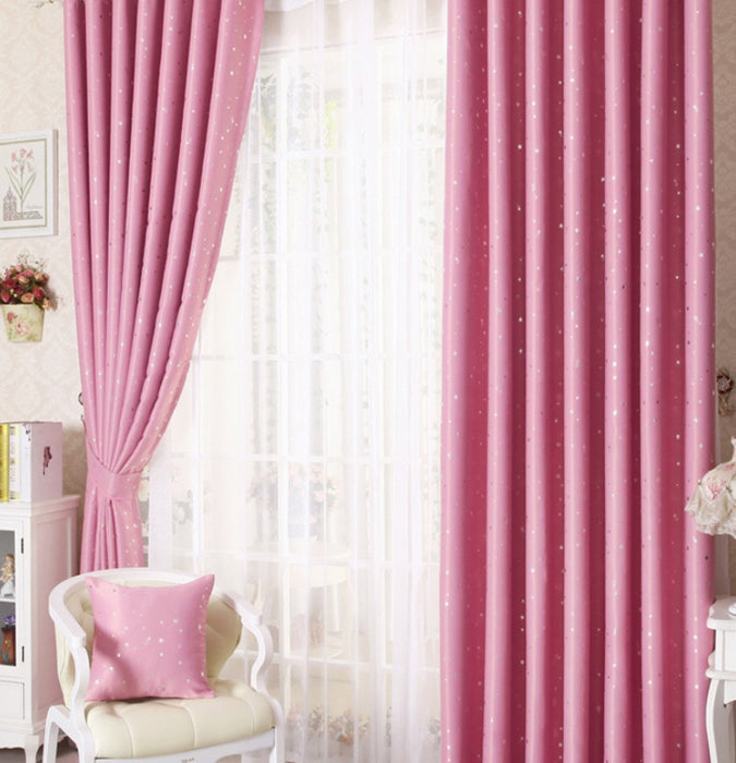 Star print perforated finished curtain Pink