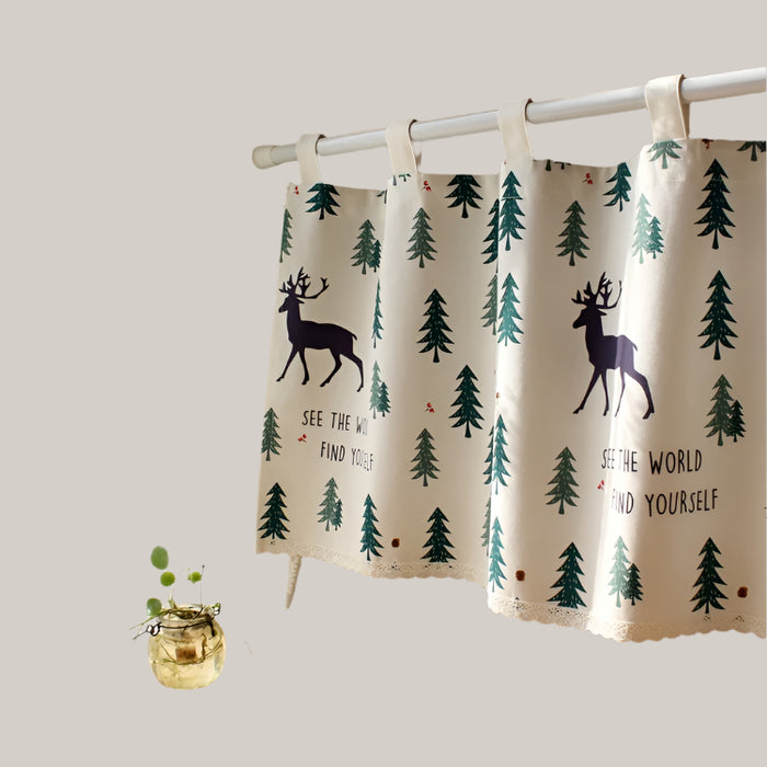 Christmas Reindeer Cotton-Linen Short Curtain