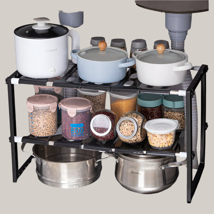 2-Tier Extendable Stainless Steel Kitchen Sink Rack Black Double layer 10boards