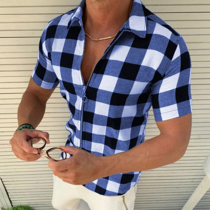 Zipper Short Sleeve Shirts Men Clothing