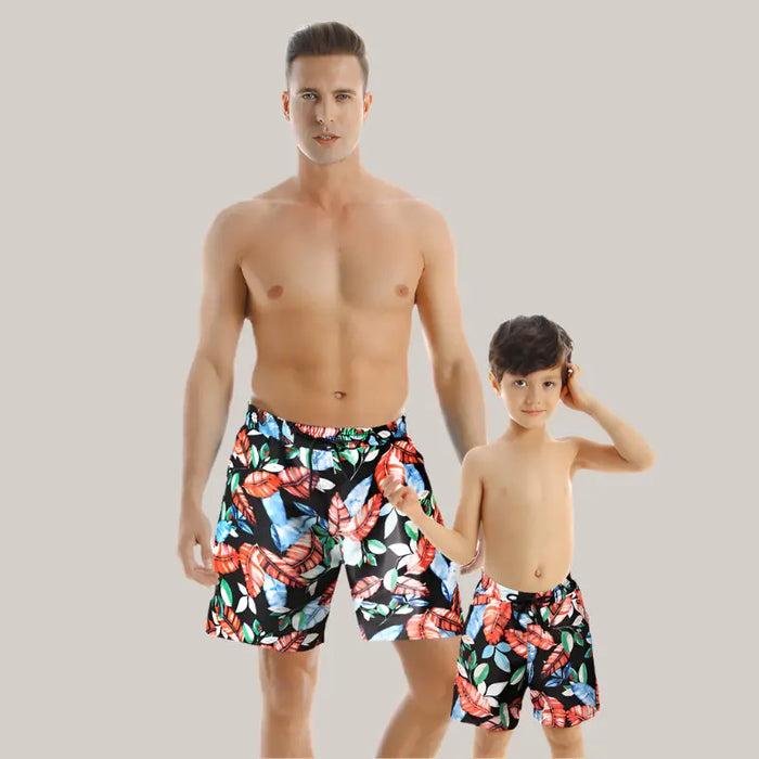 Parent Child Swimwear Quick Drying Beach Pants Tangerine leaves