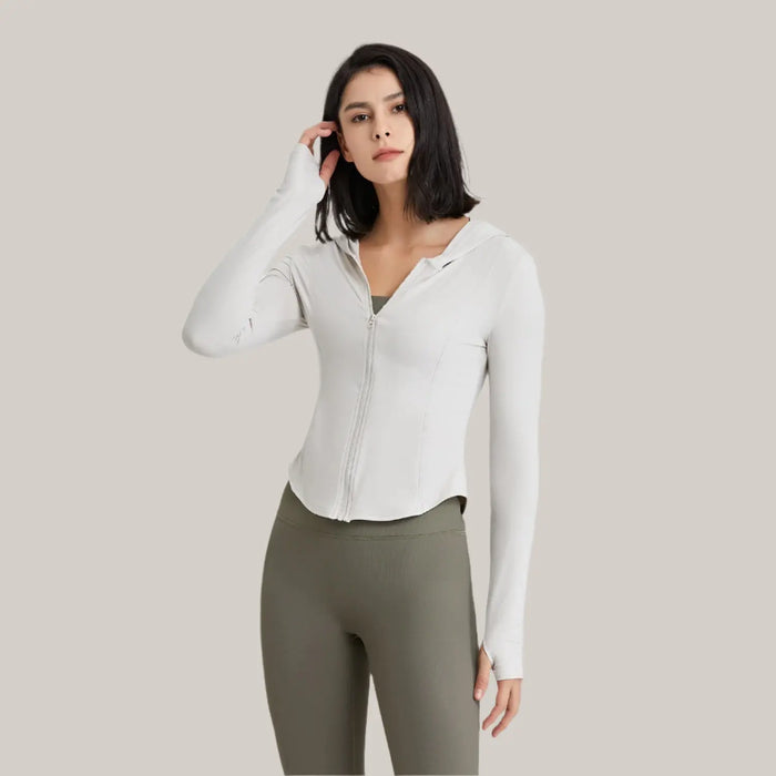 Hooded Running Workout Clothes Top Rock White