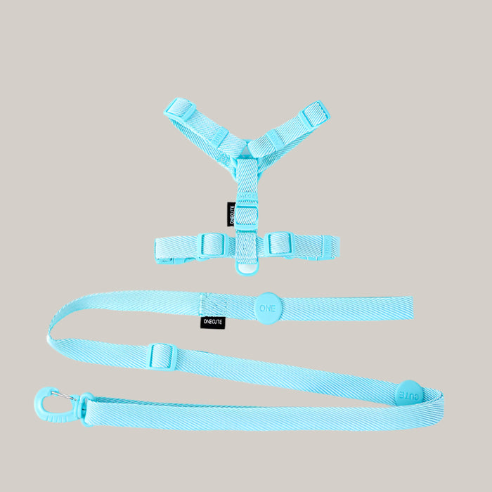 Korean Version Of Pet Macaron H-type Collar Chest Back Lead Rope Blue