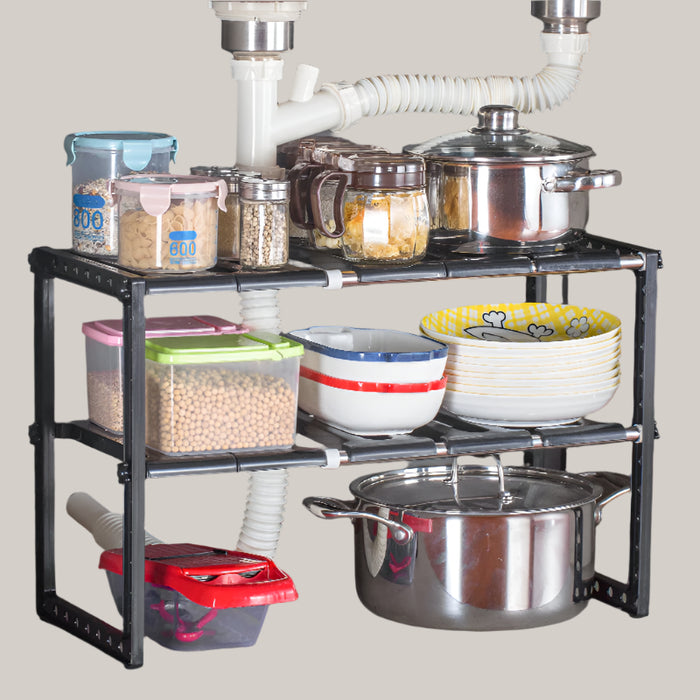 2-Tier Extendable Stainless Steel Kitchen Sink Rack Gray Double layer 10boards
