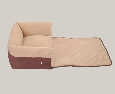 Reversible Pet Bed with Removable Blanket Coffee