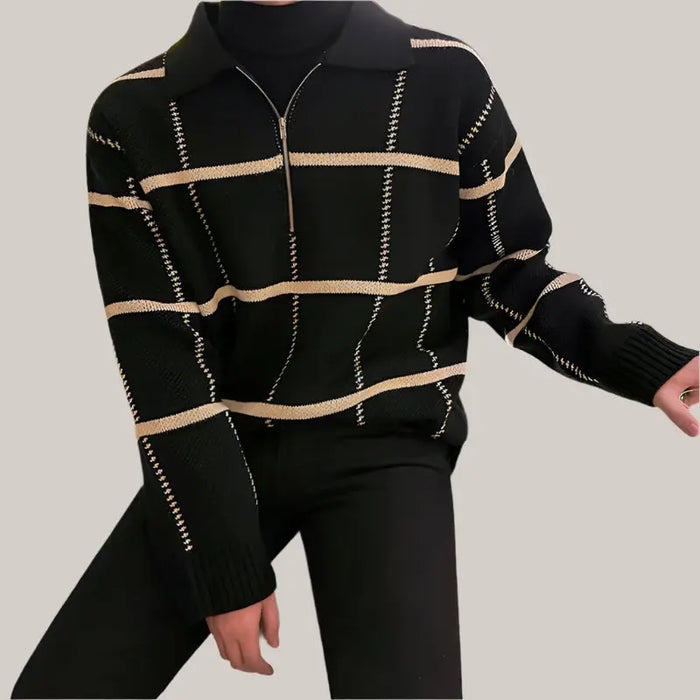 Check Lapel Knit Polo Shirt Men